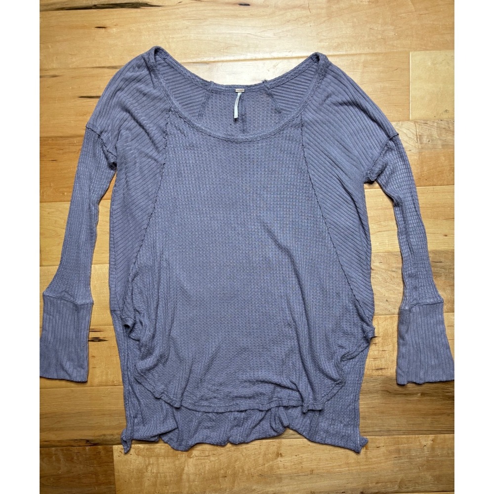 Free People Ventura Thermal Top Women L Purple Waffle Knit Long Sleeve